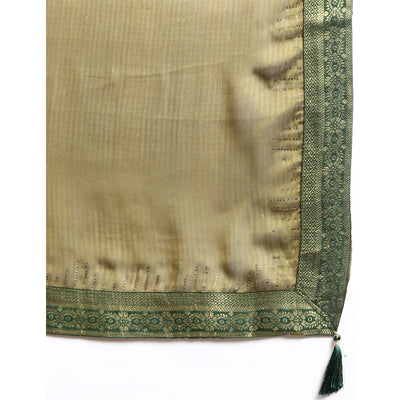 Mehndi Green Swaroski Work With Woven Border Satin Saree