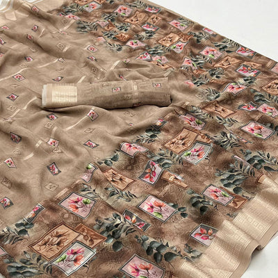 Brown Digital Printed Viscose Saree