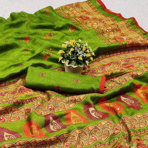 green-printed-poly-cotton-saree-with-tassels