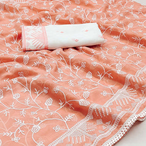 Light Orange Lucknowi Work Organza Saree