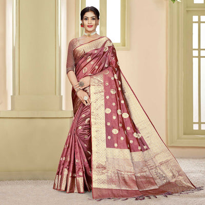 Mauve Floral Woven Organza Saree
