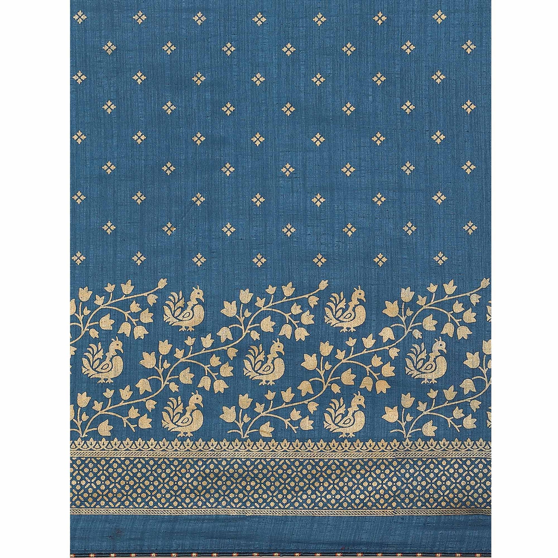 Blue Woven Vichitra Silk Saree