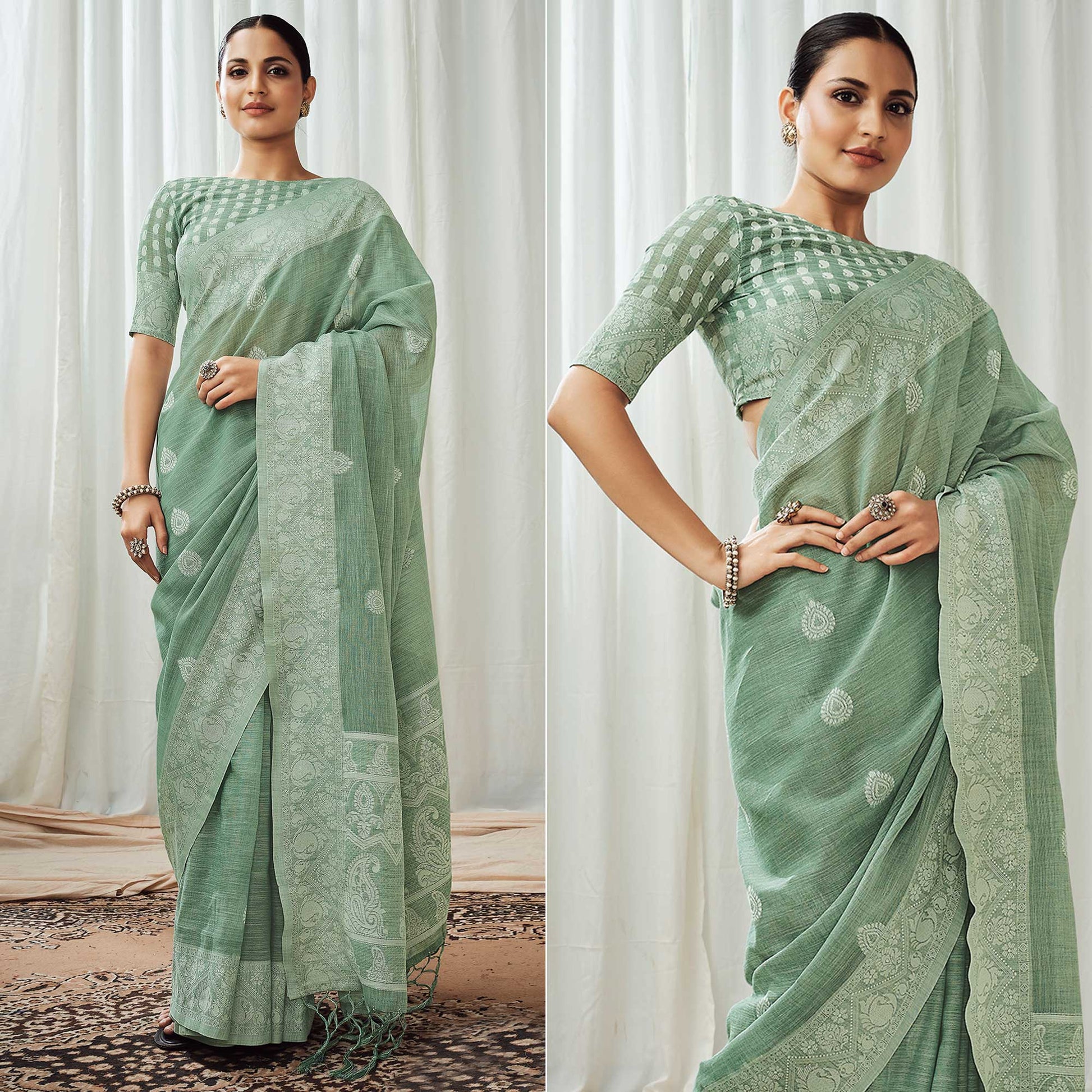 green-woven-linen-saree-2