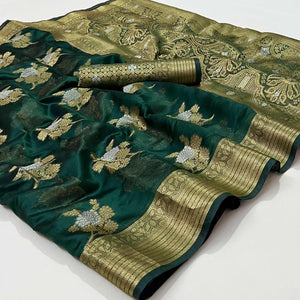 Dark Green Woven Organza Saree
