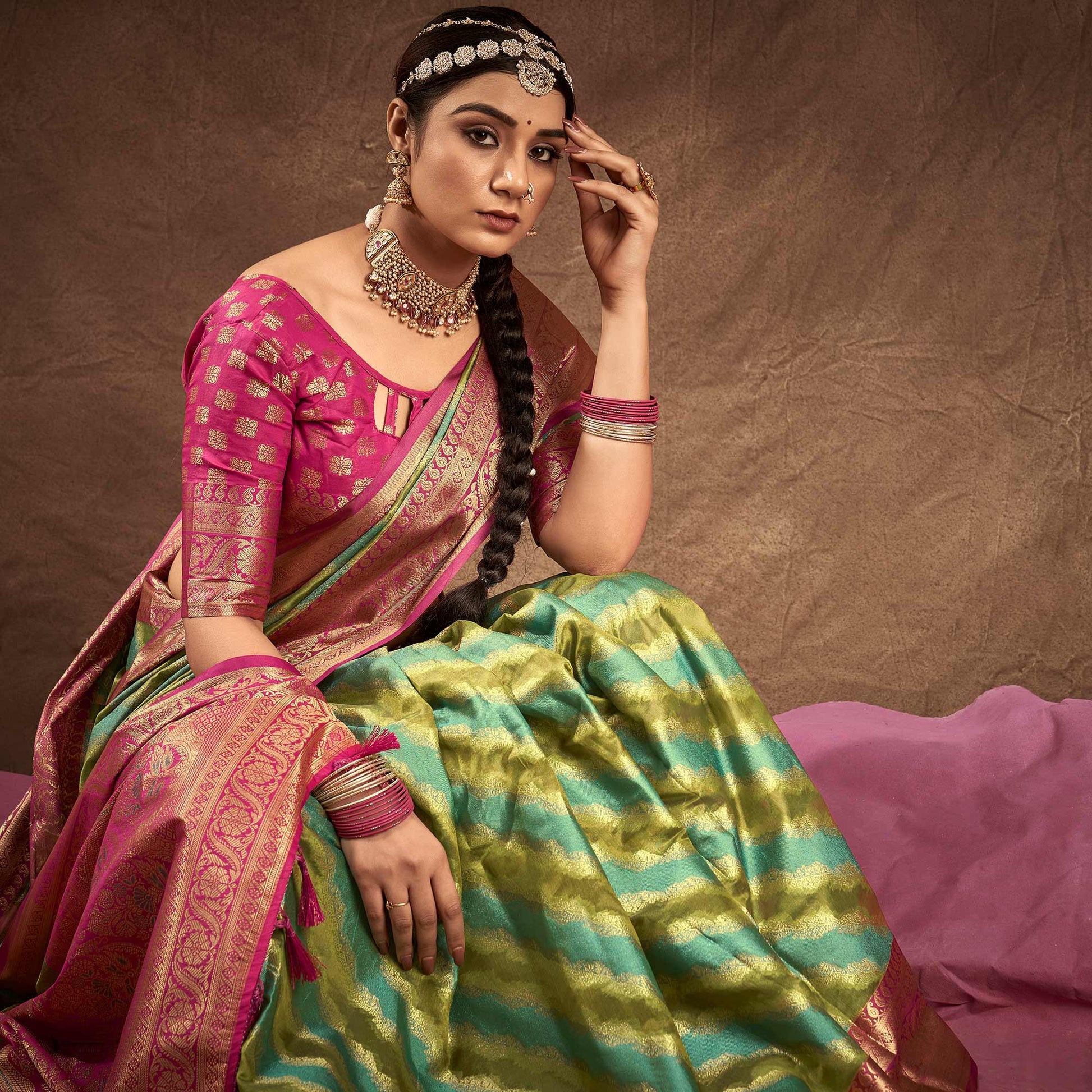 green-blue-woven-art-silk-saree