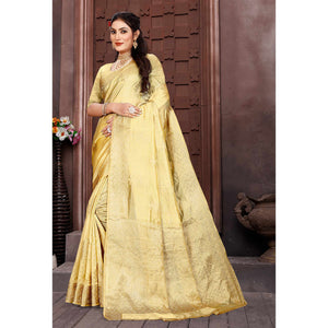 Cream Floral Woven Organza Saree