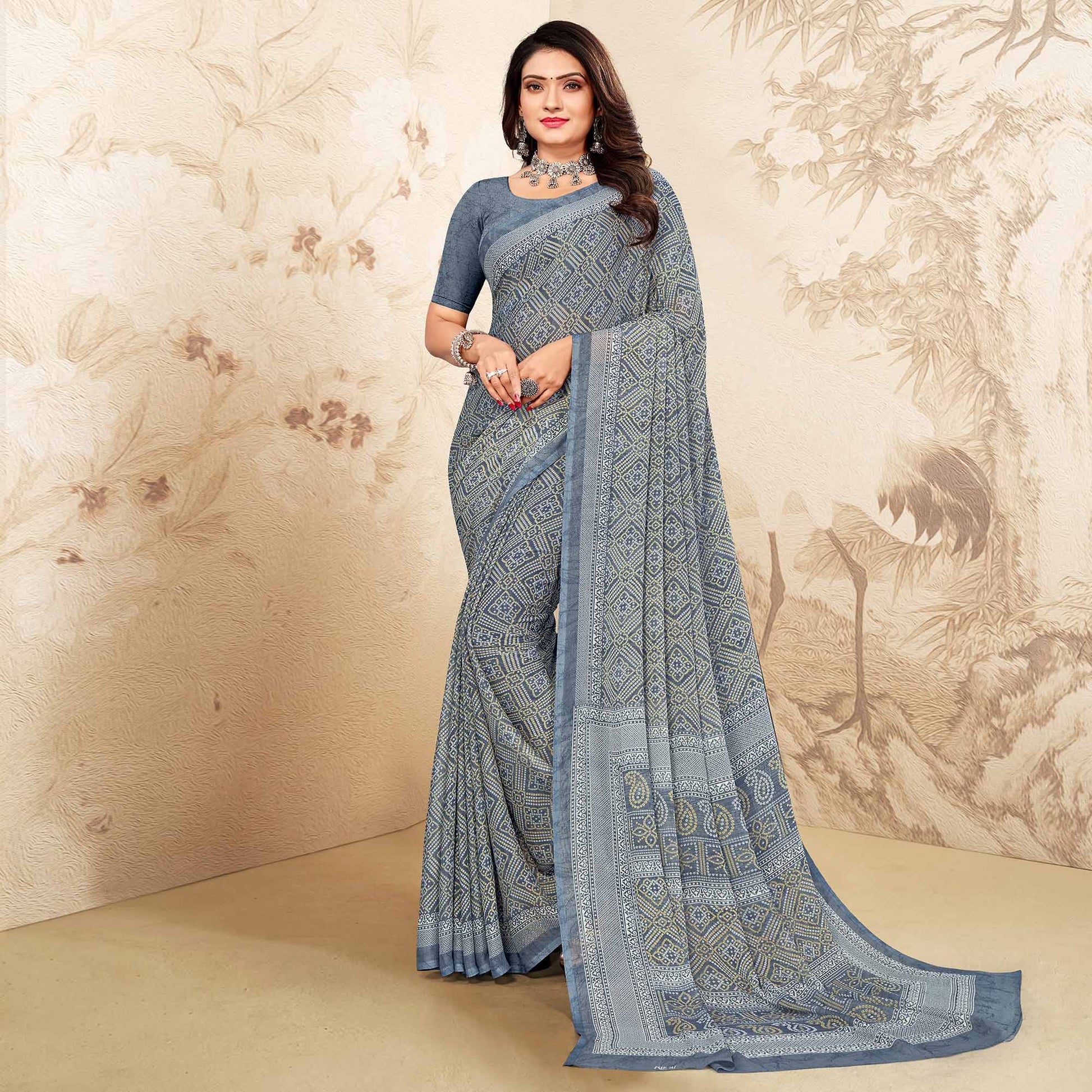 grey-bandhani-printed-chiffon-saree-1