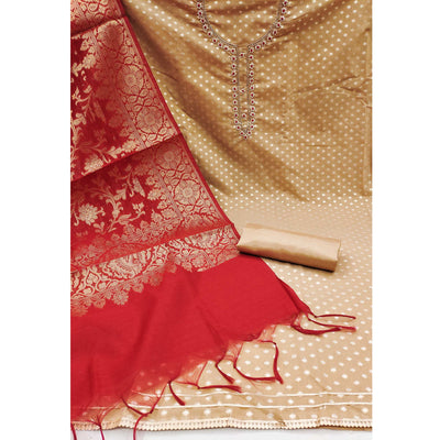 Light Brown Woven Banarasi Silk Dress Material
