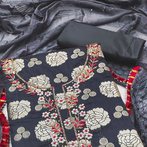 Grey Woven Banarasi Silk Dress Material