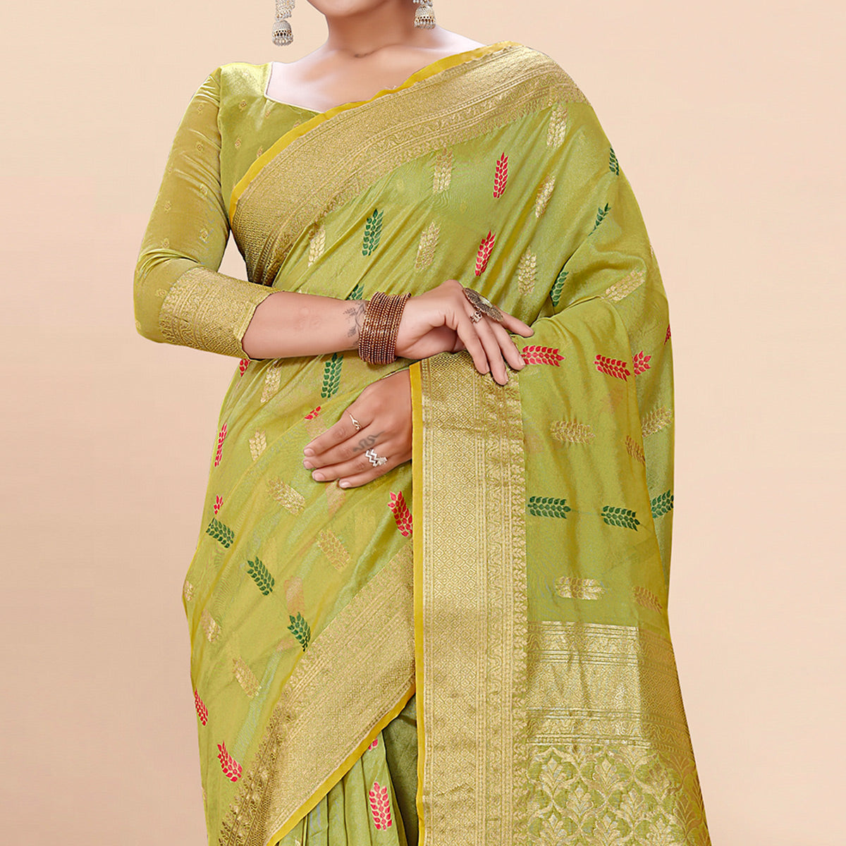 green-woven-organza-saree-with-tassels-9