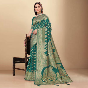 green-woven-art-silk-saree-with-tassels-11