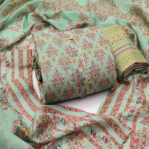 green-floral-printed-poly-cotton-dress-material