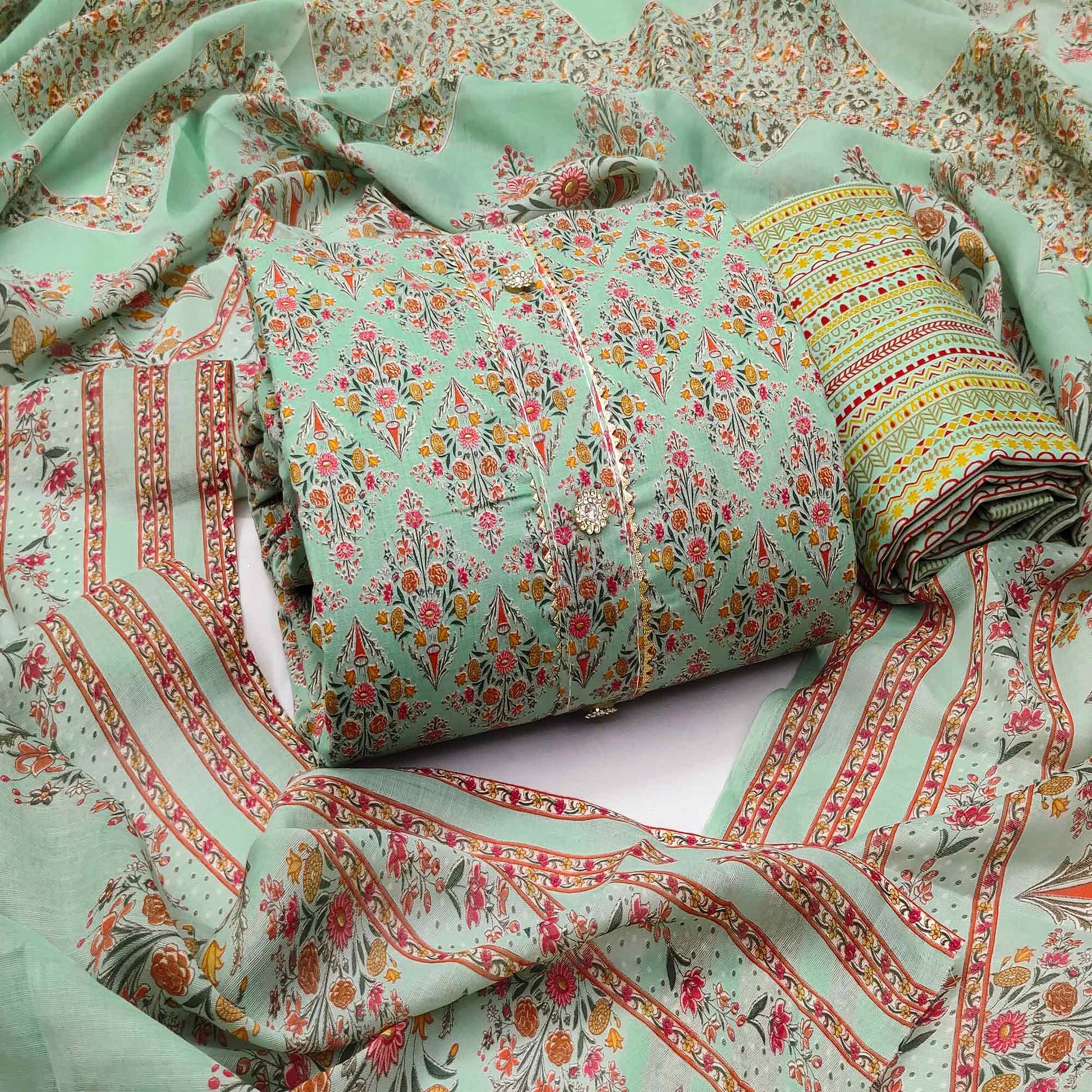 green-floral-printed-poly-cotton-dress-material