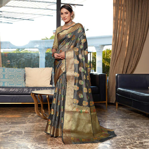 a-grey-floral-woven-organza-saree