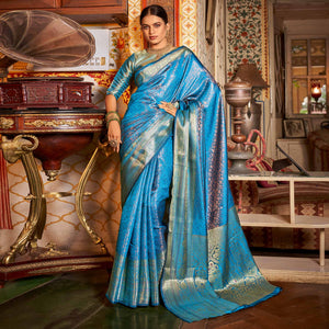 Blue Woven Kanjivaran Silk Saree
