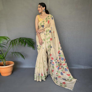 Chikoo Floral Woven Cotton Saree