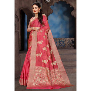 Gajari Pink Floral Woven Organza Saree