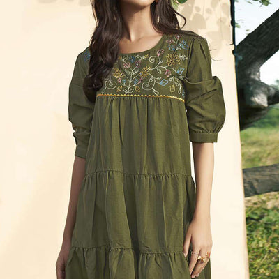 green-embroidered-rayon-short-dress
