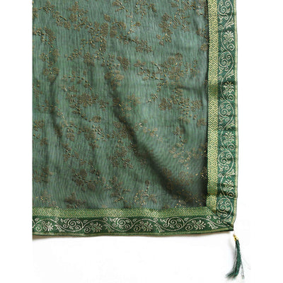 green-floral-foil-printed-shimmer-saree