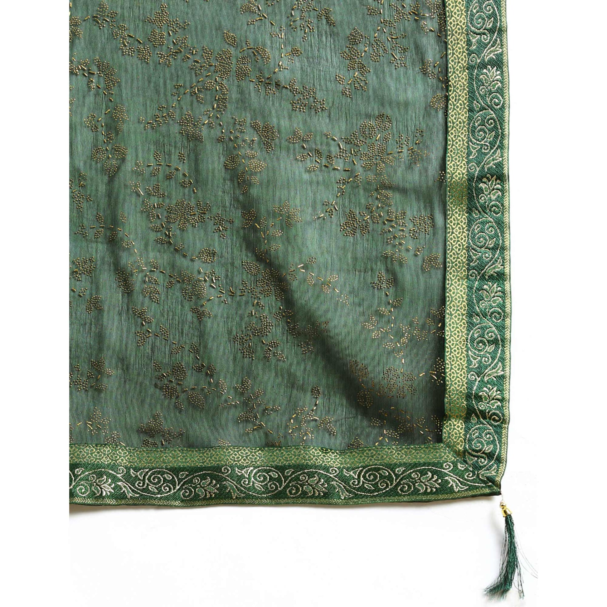 green-floral-foil-printed-shimmer-saree