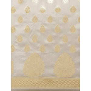 Grey-Maroon Woven Banarasi Silk Half & Half Saree