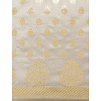 Grey-Maroon Woven Banarasi Silk Half & Half Saree