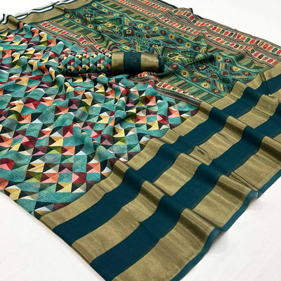 Firozi Blue Digital Printed Viscose Saree