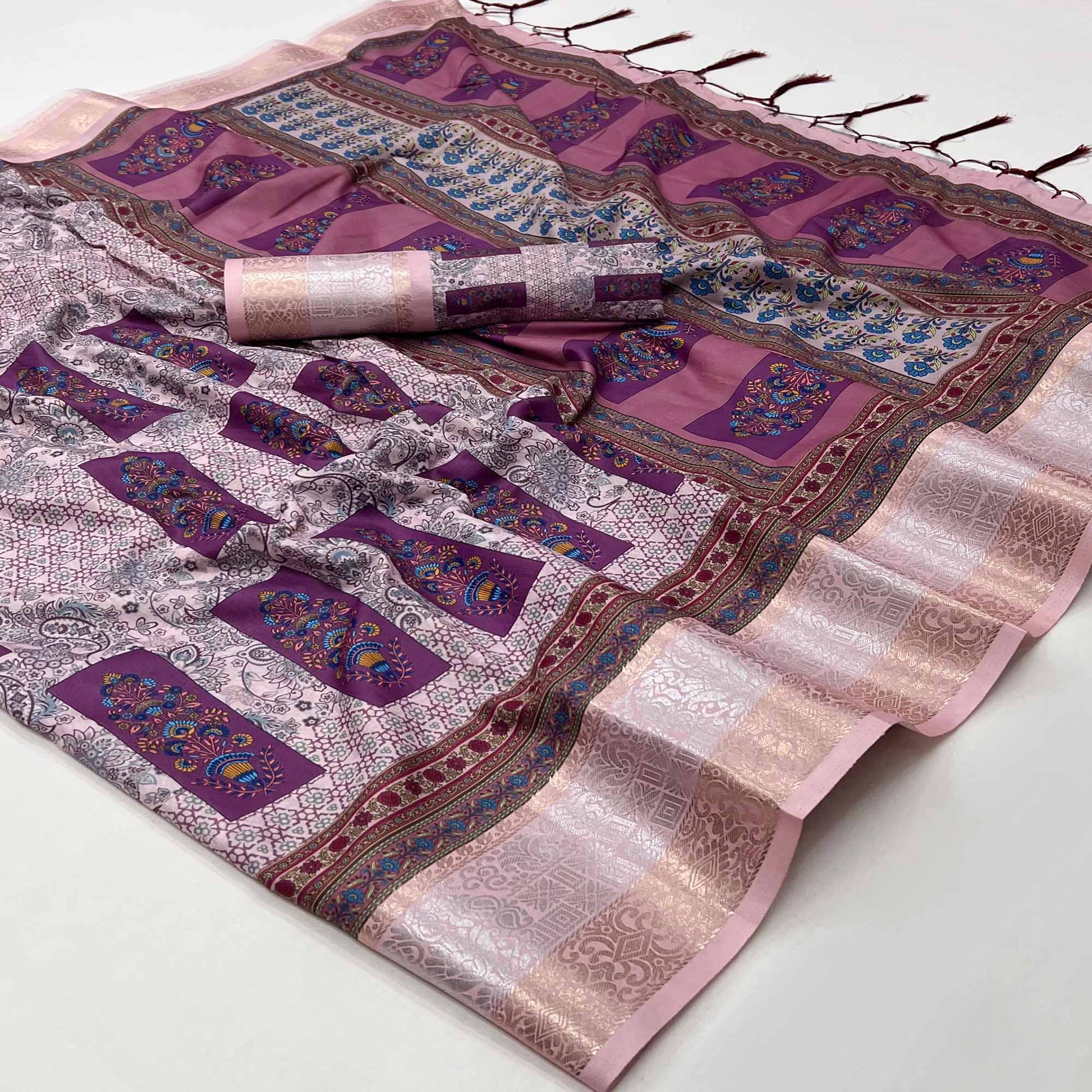 Multicolor Floral Digital Printed Pure Cotton Saree