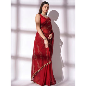 Maroon Sequins Embroidered Georgette Saree