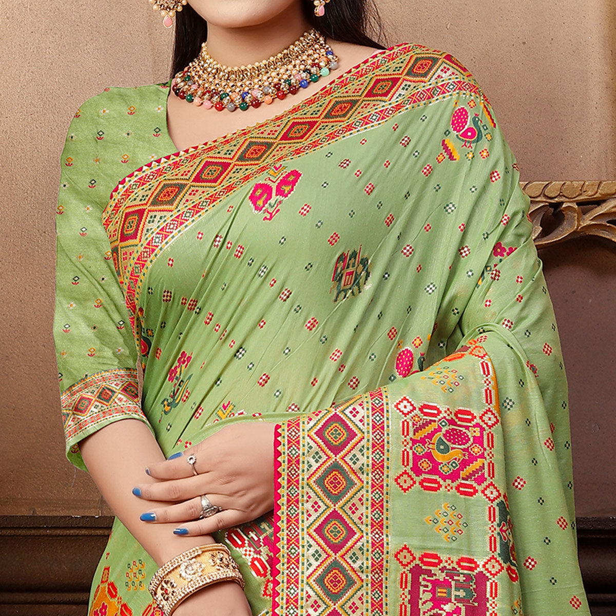 green-woven-with-gota-patti-work-pashmina-saree