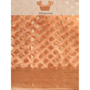 Brown Woven Organza Silk Saree With Tassels