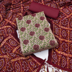 Brown Embroidered Art Silk Dress Material