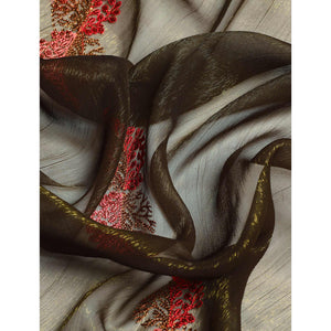 Mehendi Green Swarovski With Embroidery Work Chiffon Saree