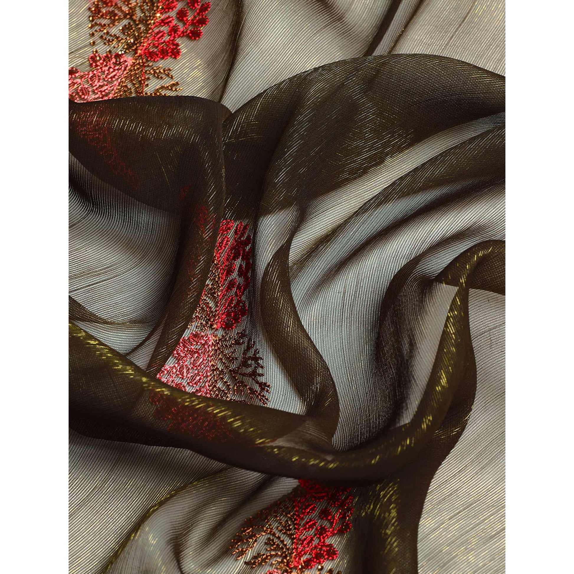 Mehendi Green Swarovski With Embroidery Work Chiffon Saree