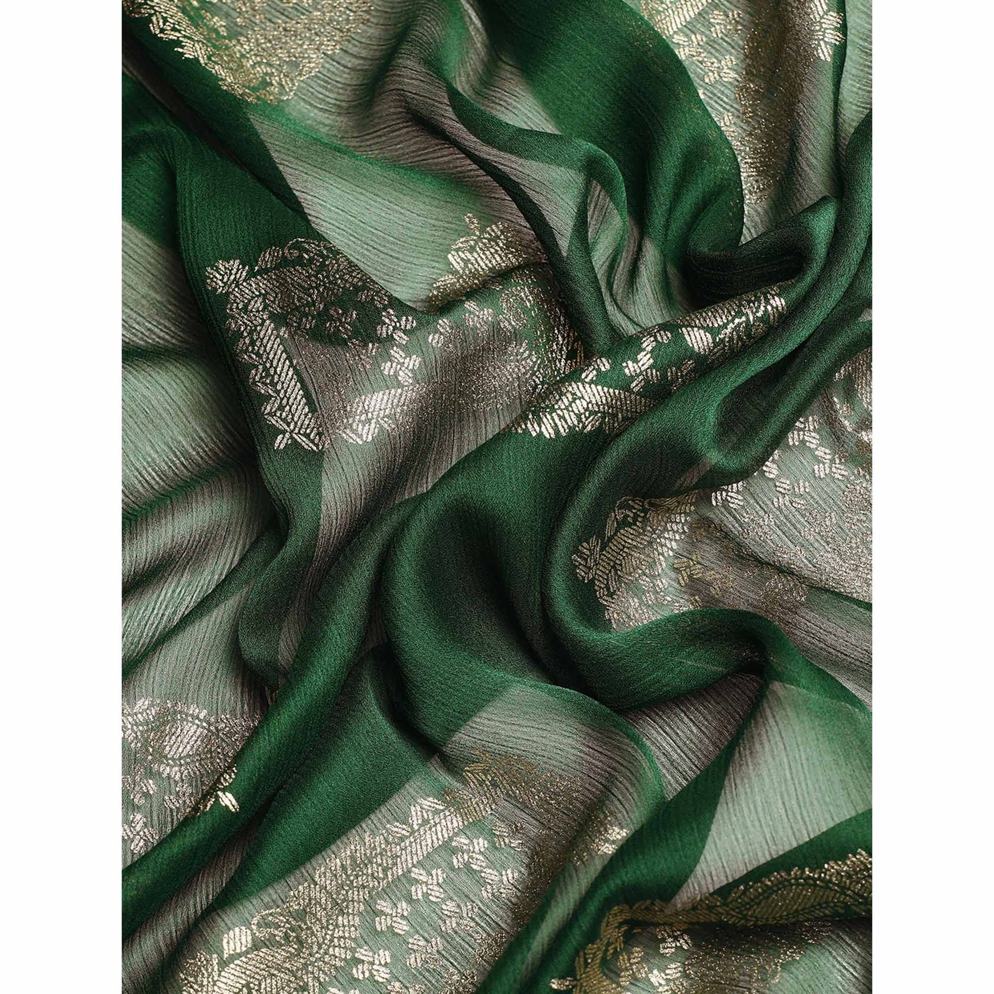 green-foil-printed-with-embroidered-border-chiffon-saree