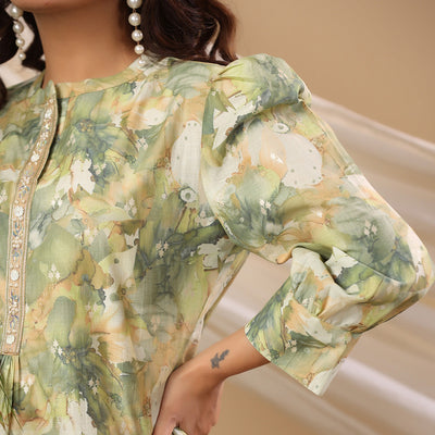green-floral-printed-cotton-silk-co-ord-set