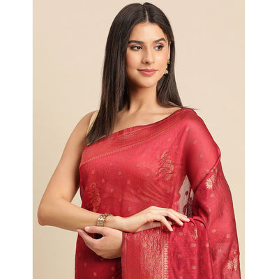 Maroon Woven Organza Saree