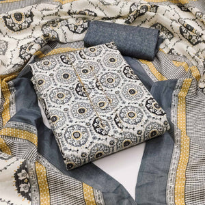 Grey Printed Pure Cotton Dress Material