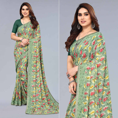 green-printed-georgette-saree-with-crochet-border