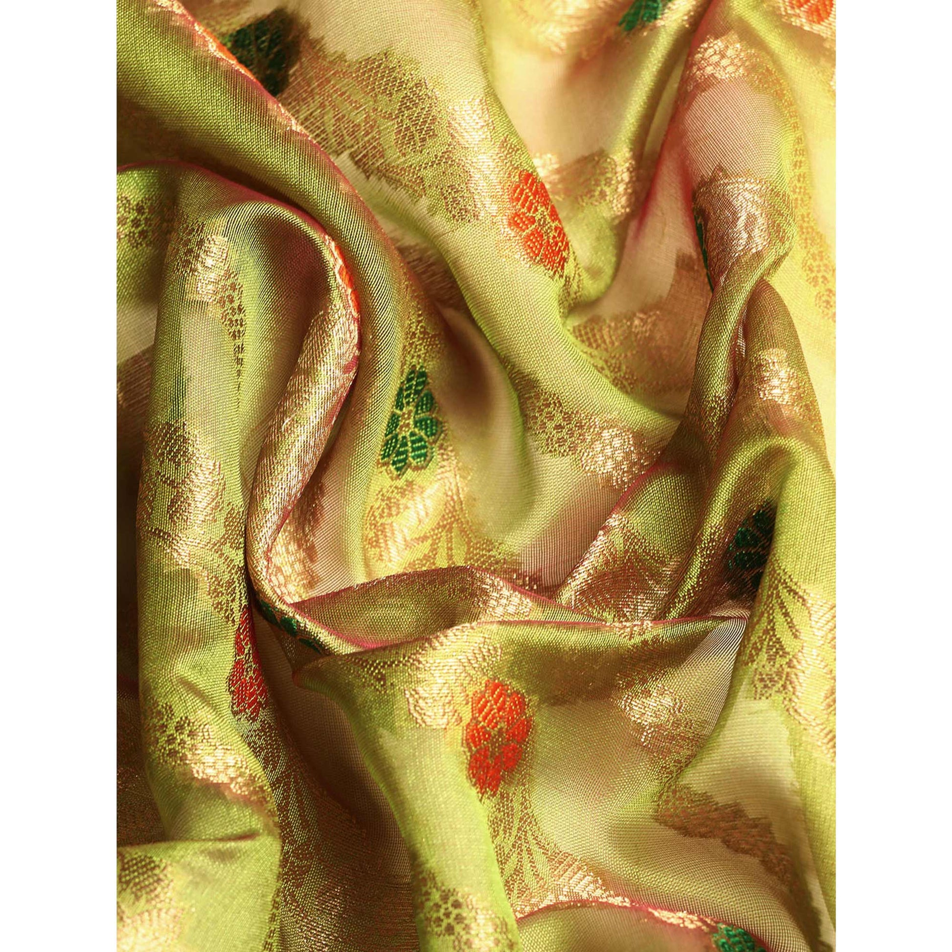 Mehendi Green Floral Woven Organza Silk Saree