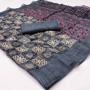 grey-floral-printed-art-silk-saree