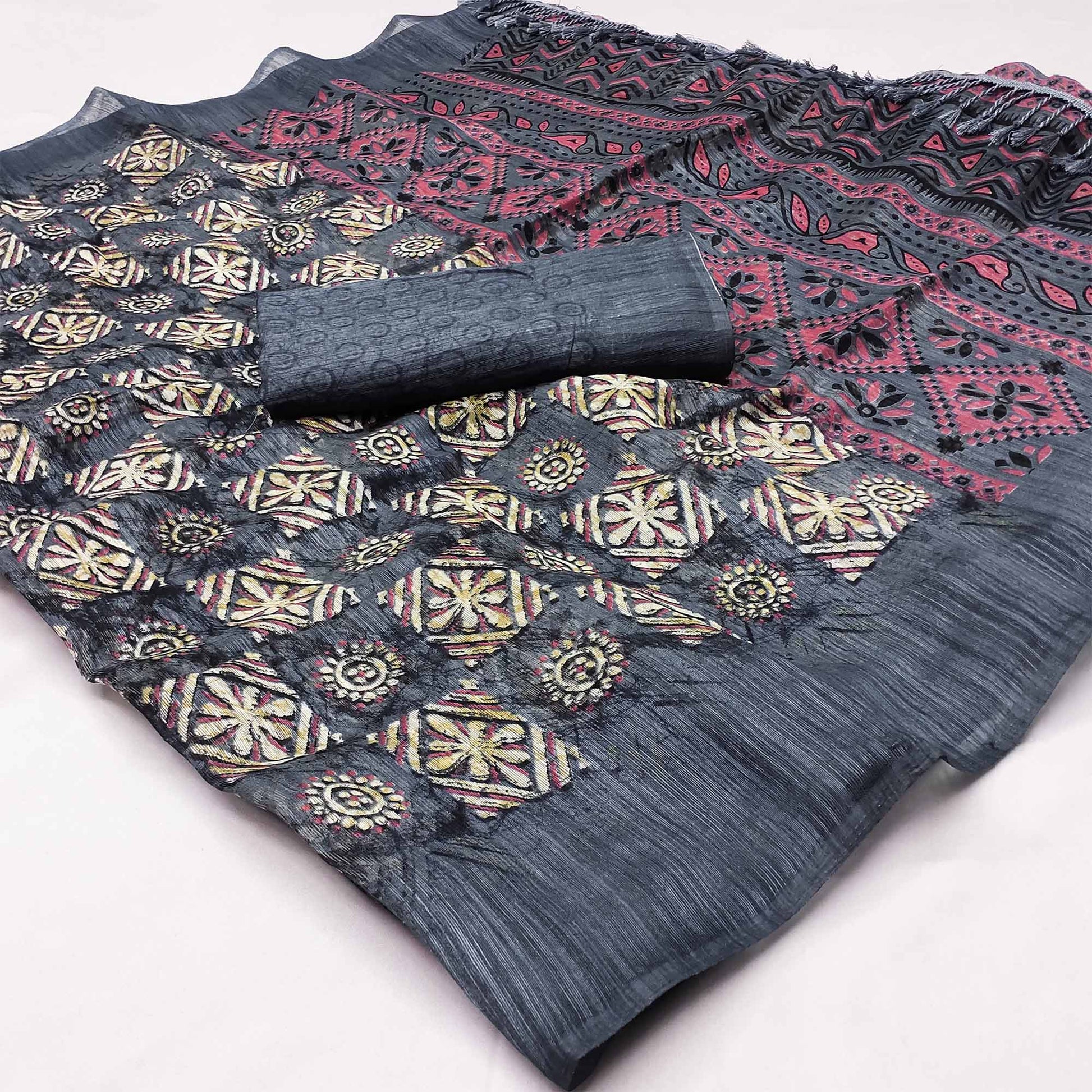 grey-floral-printed-art-silk-saree