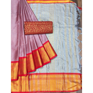 Grey Woven Cotton Silk Saree With Tassels