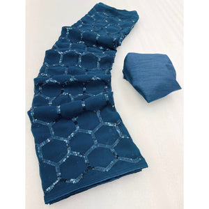 Morpich Sequins Embroidered Georgette Saree