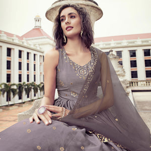 Light Violet Sequins Embroidered Chiffon Gown