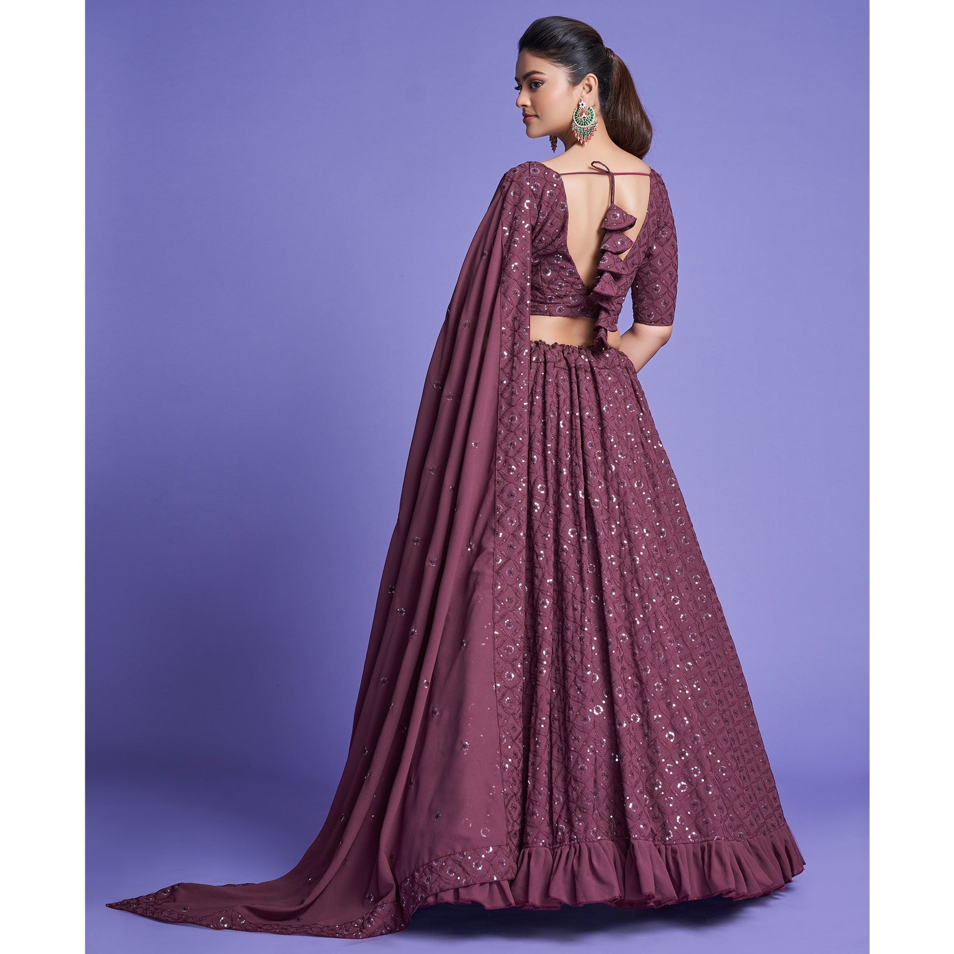 Mauve Sequins Embroidered Georgette Lehenga Choli