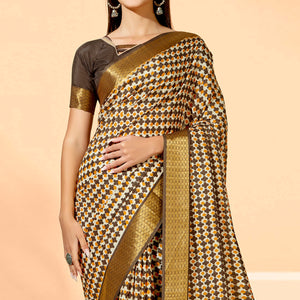 Coffee Brown Printed Dola Silk Saree With Tassels