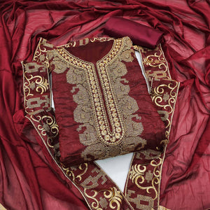 Maroon Handwork Embroidered Modal Dress Material
