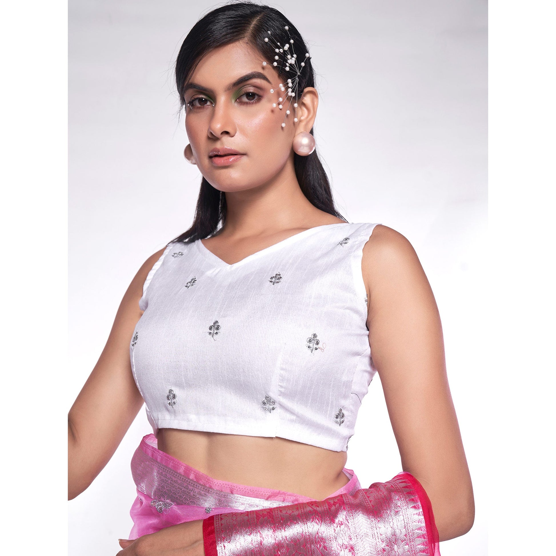 Light Pink Sequins Embroidered Organza Saree