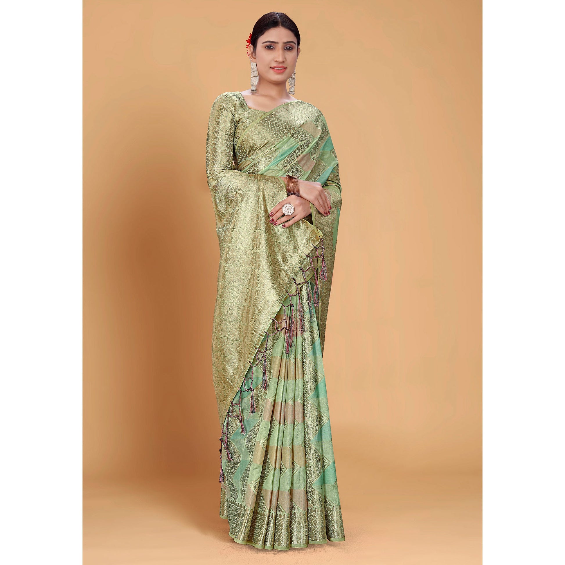 green-woven-organza-saree-with-tassels-12